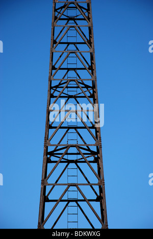 Metal, light tower on a pier at the shore of Lake Michigan, Chicago, IL, USA Stock Photo