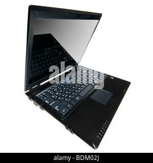 Open slim notebook. Extra wide lens used. Isolated Stock Photo