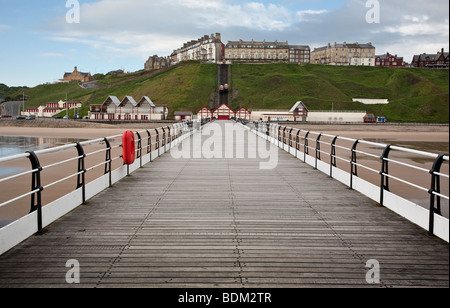 A view along the pier at Saltburn, North Yorkshire, England, UK Stock Photo