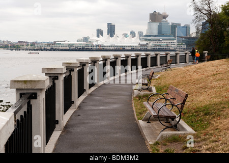 View from Brockton Point, Stanley Park, looking across Coal Harbour toward Canada Place and downtown Vancouver, BC. Canada Stock Photo