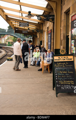 Passengers on Pickering Station platform, North Yorkshire, England, UK Stock Photo