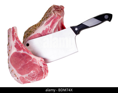 T-bone steak and meat cleaver(clipping path) Stock Photo