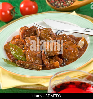 Beef meat with red wine sauce Stock Photo