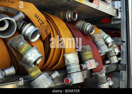 Fire tender hoses at Preston Circus Fire Station Open Day in Brighton Stock Photo