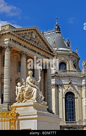 Versailles - French Monuments, Chateau de Versailles , Outside of Castle Chapel, front of French chateau, sculpture museum statues, Palace Stock Photo