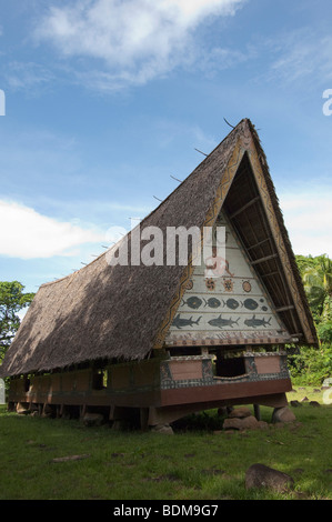 A men's house with decorative paintings in Palau. Stock Photo