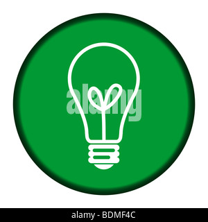 Circular green ideas lightbulb button isolated on white background. Stock Photo