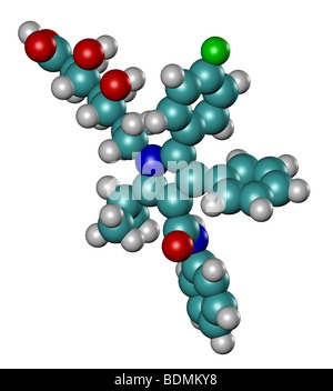 Three dimensional model of atorvastatin (Lipitor), a member of the statin drug class  which lower blood cholesterol. Stock Photo