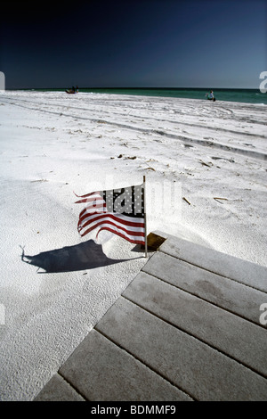 The American National Flag at Grayton Beach in northern Florida between Pensacola and Panama City on the Gulf Coast, Florida, U Stock Photo