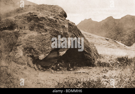 The cave on Juan Fernandez Island in which Alexander Selkirk lived. Now known as Robinson Crusoe cave. Stock Photo