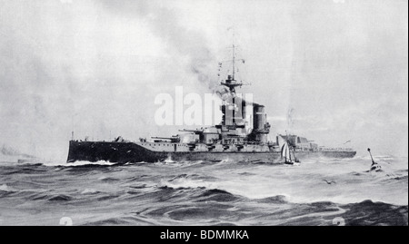 Dreadnought Battleship HMS Queen Elizabeth, England. Shown 'at head of ...