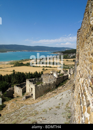 The ruins of the village of Esco in northern Spain, abandoned in 1959 when the valley below it was flooded to create the Embalse Stock Photo