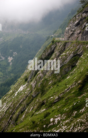 A mountainside road in the Vallee D'Ossau in the Haute Pyrenees in France Stock Photo