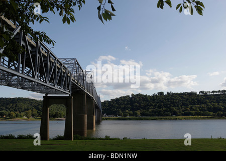 Madison-Milton Bridge crosses the Ohio River from Madison, Indiana.  Stock Photo