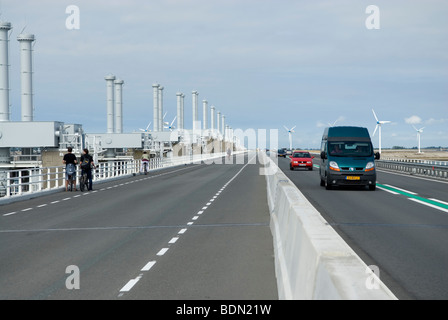 Traffic on the Oosterscheldekering (in English: Eastern Scheldt storm surge barrier), Zeeland, Netherlands. Stock Photo