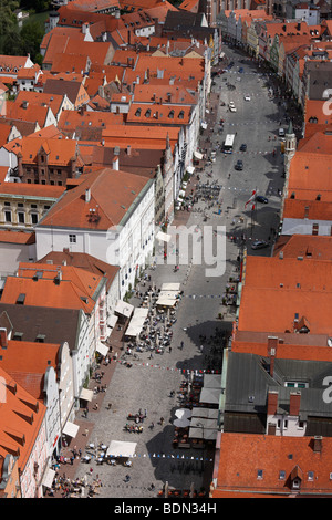 Landshut, Bürgerhäuser an der Altstadt, Blick vom Turm der Martinskirche Stock Photo