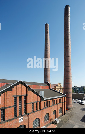 Köln, Wasser- und Elektrizitätswerk am Zugweg, Gebäudeensemble mit Schornsteinen Stock Photo