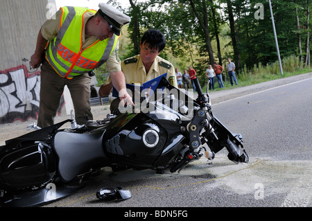 Fatal traffic accident, motorcycle, crossing the street K 1013 between Flacht and Perouse, Rutesheim, Baden-Wuerttemberg, Germa Stock Photo