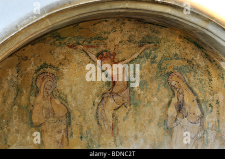 Fourteenth century wall paintings, All Saints Church, Turvey, Bedfordshire, England, UK Stock Photo