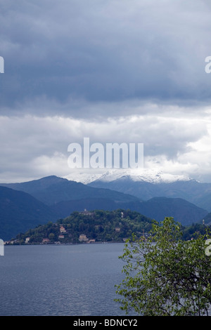 The island of San Giulio is at the center of this photo of Lago d'Orta taken on a summer evening, facing north Stock Photo