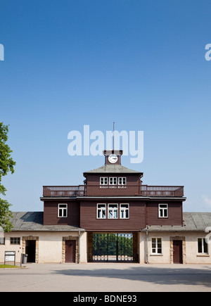 Buchenwald Nazi Concentration Camp prison main gate at Ettersberg near Weimar, Germany, Europe Stock Photo