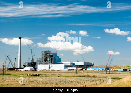 rail lines leading to the Dry Fork Station coal-fired power plant under construction in Wyoming. Stock Photo