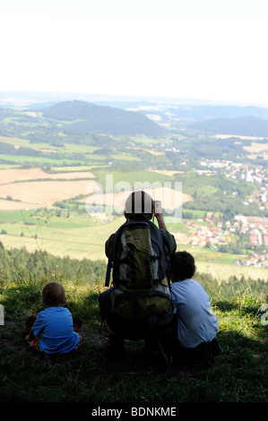Mother and sons on the trip nature Stock Photo