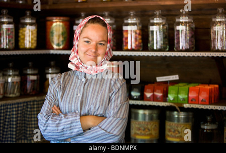 Woman in traditional dress in Skansen Open Air Museum, Stockholm, Sweden Stock Photo