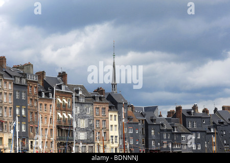 Honfleur. Houses facade at Harbour. Calvados province. Normandy. France. Stock Photo