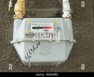 Domestic gas meter outside house in Ploiesti Romania Stock Photo