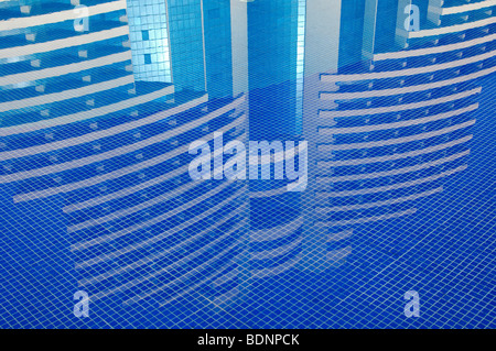 Reflection of the Hotel Le Meridien Al Aqah Beach Resort in the swimmingpool, Fujairah, United Arab Emirates, Middle East Stock Photo