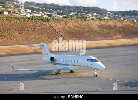 Premiair Bombardier BD-100-1A10 Challenger 300 jet, at Funchal Airport, Madeira, Portugal, Europe Stock Photo