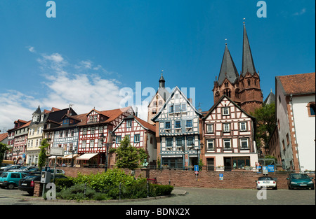 Market Square, Marienkirche Church in the back, landmark of Gelnhausen, Hesse, Germany, Europe Stock Photo