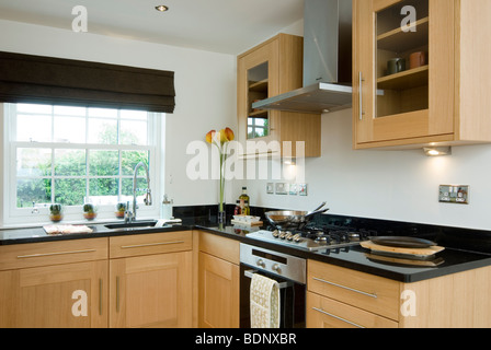 Clean and tidy brand new kitchen in a modern house. Stock Photo