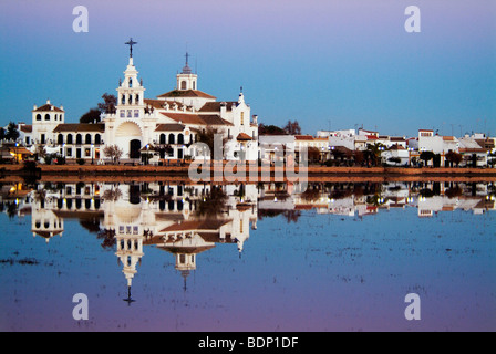 El Rocio sanctuary at dusk, Almonte, Huelva, Spain Stock Photo