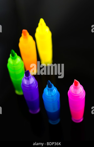Colorful highlighters isolated on black background Stock Photo