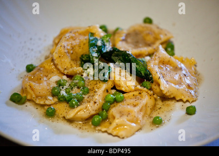 Plate of pasta at an Italian Restaurant in Little Italy in New York City Stock Photo