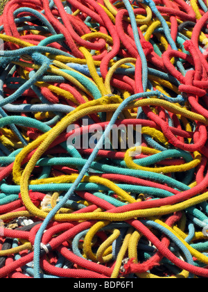 detail of colourful ropes used on fishing boats in port Stock Photo