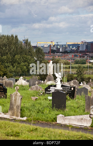 Harland & Wolff Shipyard in Belfast as seen from the Milltown Cemetery. Stock Photo