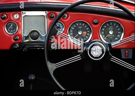 MG Steering wheel and dashboard. Classic british car Stock Photo