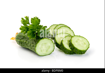 Cucumber slices isolated over white background. Stock Photo