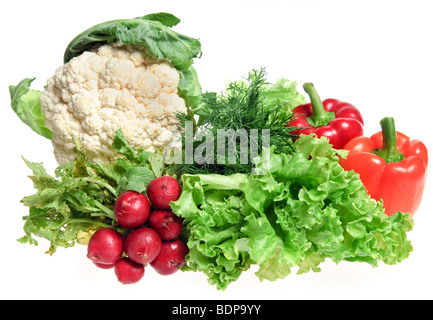 Fresh tasty vegetables isolated on white background Stock Photo
