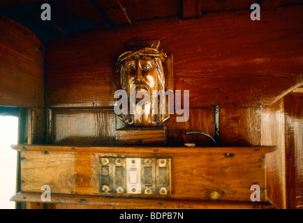 Christ head in rice barge Backwaters Kerala India Stock Photo