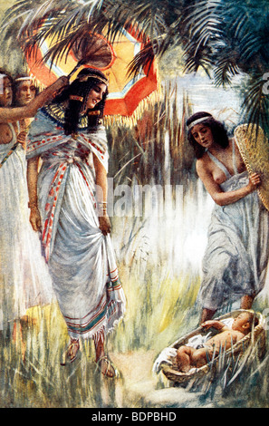 Painting of Pharaoh's Daughter in which she finds the baby Moses painted by Harold Copping Stock Photo