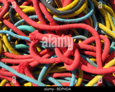 detail of colourful ropes used on fishing boats in port Stock Photo