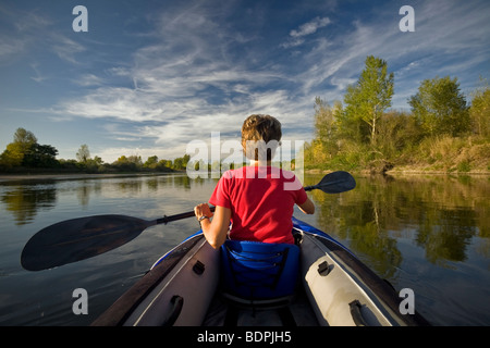 A canoe sail on the Allier river (Auvergne - France). Promenade en canoë sur la rivière Allier (Auvergne - France). Stock Photo