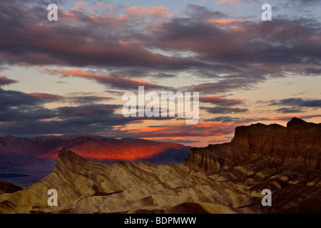 Sunrise sky over Zabriskie Point, Death Valley, California, USA. Stock Photo