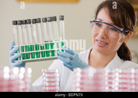 Lab technician analyzing samples in test tubes Stock Photo