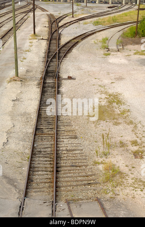 Railroad Yard Tracks with switches in Knoxville, Tennessee, USA.  Photo by Darrell Young. Stock Photo