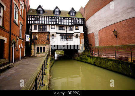 The River Witham as it passes through 'The Glory Hole' or 'High Bridge' in Lincoln City Centre. Stock Photo